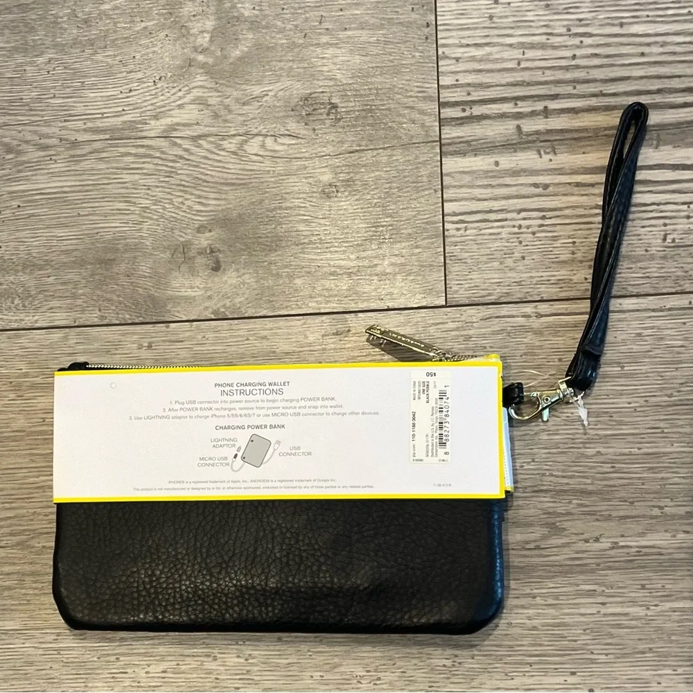 Liz Claiborne Phone Charging Wallet Black Pebble Wristlet iPhone Android NWT